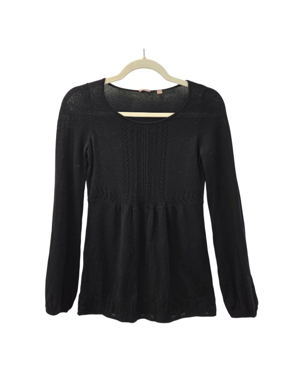 Halogen Cotton Peplum Bell Sleeve Crochet Detail Sweater Size Small